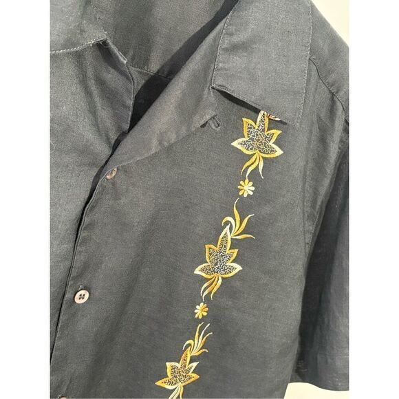 Visitor 100% linen black Hawaiian shirt - M - Picture 2 of 7